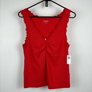 NWT Old Navy Red Ribbed Tank Top with Rosette Detail – Size M